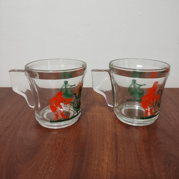Pair Of Vintage 70s Nutella Glass Cups With Flat Handle - Picture 2 of 5
